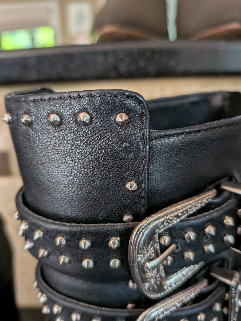 Black Studded Buckle Block Heel Ankle Boots - Picture 9 of 13